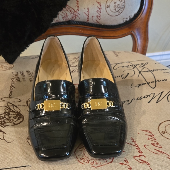 Liz Claiborne Shoes - Liz Claiborne Melba Black Patent Loafers with Gold Accent